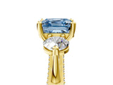 Yellow gold Fancy Blue Asscher Cut Diamond Three-Stone Ring with Prong Setting and Pavé Band_5