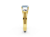 Yellow gold Fancy Blue Asscher Cut Diamond Three-Stone Ring with Prong Setting and Textured Band_2