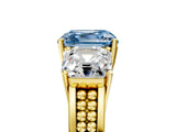 Yellow gold Fancy Blue Asscher Cut Diamond Three-Stone Ring with Prong Setting and Textured Band_5