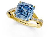 Yellow gold Fancy Blue Asscher  Cut Diamond Twisted Band Engagement Ring with Prong Setting_4