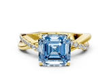 Yellow gold Fancy Blue Asscher  Cut Diamond Twisted Band with Pavé Setting and Four-Prong Setting_17