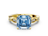 Yellow gold Fancy Blue Asscher  Cut Diamond with Milgrain Marquise and Bezel Accents on a Solitaire Band with Prong Setting_17