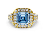 Yellow gold Fancy Blue Asscher  Cut Double Halo Diamond Engagement Ring with Pave Band and Four-Prong Setting_25