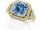 Yellow gold Fancy Blue Asscher  Cut Double Halo Diamond Engagement Ring with Pave Band and Four-Prong Setting_26