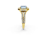 Yellow gold Fancy Blue Asscher  Cut Double Halo Diamond Engagement Ring with Pave Band and Four-Prong Setting_27