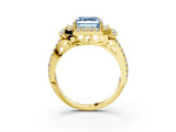 Yellow gold Fancy Blue Asscher  Cut Double Halo Diamond Engagement Ring with Pave Band and Four-Prong Setting_28