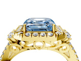 Yellow gold Fancy Blue Asscher  Cut Double Halo Diamond Engagement Ring with Pave Band and Four-Prong Setting_29