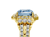Yellow gold Fancy Blue Asscher  Cut Double Halo Diamond Engagement Ring with Pave Band and Four-Prong Setting_30