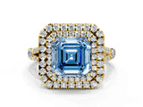 Yellow gold Fancy Blue Asscher  Cut Double Halo Split Shank Diamond Ring with Prong Setting_70
