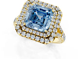 Yellow gold Fancy Blue Asscher  Cut Double Halo Split Shank Diamond Ring with Prong Setting_71
