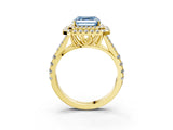 Yellow gold Fancy Blue Asscher  Cut Double Halo Split Shank Diamond Ring with Prong Setting_73
