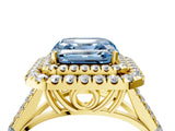 Yellow gold Fancy Blue Asscher  Cut Double Halo Split Shank Diamond Ring with Prong Setting_74