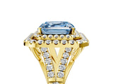 Yellow gold Fancy Blue Asscher  Cut Double Halo Split Shank Diamond Ring with Prong Setting_75