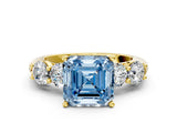 Yellow gold Fancy Blue Asscher  Cut Five-Stone Prong Set Diamond Ring with Classic Band_28