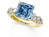 Yellow gold Fancy Blue Asscher  Cut Five-Stone Prong Set Diamond Ring with Classic Band_29