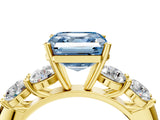 Yellow gold Fancy Blue Asscher  Cut Five-Stone Prong Set Diamond Ring with Classic Band_32