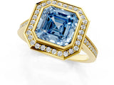 Yellow gold Fancy Blue Asscher Cut Halo Bezel Diamond Pave Band Ring_1