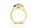 Yellow gold Fancy Blue Asscher Cut Halo Bezel Diamond Pave Band Ring_3