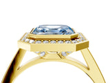 Yellow gold Fancy Blue Asscher Cut Halo Bezel Diamond Pave Band Ring_4