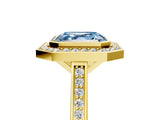 Yellow gold Fancy Blue Asscher Cut Halo Bezel Diamond Pave Band Ring_5