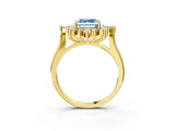 Yellow gold Fancy Blue Asscher Cut Halo Diamond Cluster Ring with Marquise and Round Stones on a White Gold Band with Prong Setting_3