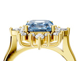Yellow gold Fancy Blue Asscher Cut Halo Diamond Cluster Ring with Marquise and Round Stones on a White Gold Band with Prong Setting_4
