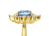 Yellow gold Fancy Blue Asscher Cut Halo Diamond Cluster Ring with Marquise and Round Stones on a White Gold Band with Prong Setting_5