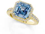 Yellow gold Fancy Blue Asscher  Cut Halo Diamond Engagement Ring with Pave Band and Four-Prong Setting_18