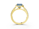 Yellow gold Fancy Blue Asscher  Cut Halo Diamond Engagement Ring with Pave Band and Four-Prong Setting_20