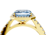 Yellow gold Fancy Blue Asscher  Cut Halo Diamond Engagement Ring with Pave Band and Four-Prong Setting_21