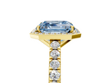 Yellow gold Fancy Blue Asscher  Cut Halo Diamond Engagement Ring with Pave Band and Four-Prong Setting_22