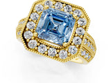 Yellow gold Fancy Blue Asscher Cut Halo Diamond Engagement Ring with Pave Split Shank and Four-Prong Setting_13
