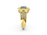 Yellow gold Fancy Blue Asscher Cut Halo Diamond Engagement Ring with Pave Split Shank and Four-Prong Setting_14