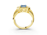Yellow gold Fancy Blue Asscher Cut Halo Diamond Engagement Ring with Pave Split Shank and Four-Prong Setting_15