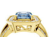 Yellow gold Fancy Blue Asscher Cut Halo Diamond Engagement Ring with Pave Split Shank and Four-Prong Setting_16