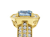 Yellow gold Fancy Blue Asscher Cut Halo Diamond Engagement Ring with Pave Split Shank and Four-Prong Setting_17