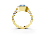 Yellow gold Fancy Blue Asscher Cut Halo Diamond Engagement Ring with Split Shank Band and Four-Prong Setting_3