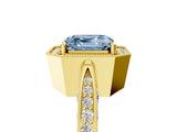 Yellow gold Fancy Blue Asscher Cut Halo Diamond Engagement Ring with Split Shank Band and Four-Prong Setting_5