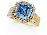Yellow gold Fancy Blue Asscher  Cut Halo Diamond Engagement Ring with Split Shank and Four-Prong Setting_52