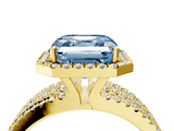 Yellow gold Fancy Blue Asscher  Cut Halo Diamond Engagement Ring with Split Shank and Four-Prong Setting_55