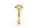 Yellow gold Fancy Blue Asscher  Cut Halo Diamond Pave Band Ring with Four-Prong Setting_2
