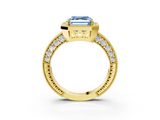 Yellow gold Fancy Blue Asscher  Cut Halo Diamond Pave Band Ring with Four-Prong Setting_3