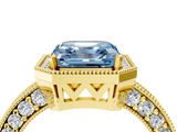 Yellow gold Fancy Blue Asscher  Cut Halo Diamond Pave Band Ring with Four-Prong Setting_4