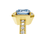 Yellow gold Fancy Blue Asscher  Cut Halo Diamond Pave Band Ring with Four-Prong Setting_5