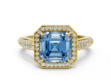 Yellow gold Fancy Blue Asscher  Cut Halo Diamond Pave Band with Four-Prong Setting_17