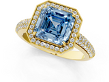 Yellow gold Fancy Blue Asscher  Cut Halo Diamond Pave Band with Four-Prong Setting_18