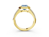 Yellow gold Fancy Blue Asscher  Cut Halo Diamond Pave Band with Four-Prong Setting_20