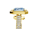 Yellow gold Fancy Blue Asscher  Cut Halo Diamond Pave Band with Four-Prong Setting_22