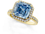 Yellow gold Fancy Blue Asscher Cut Halo Diamond Pave Band with Prong Setting_1