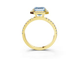Yellow gold Fancy Blue Asscher Cut Halo Diamond Pave Band with Prong Setting_3